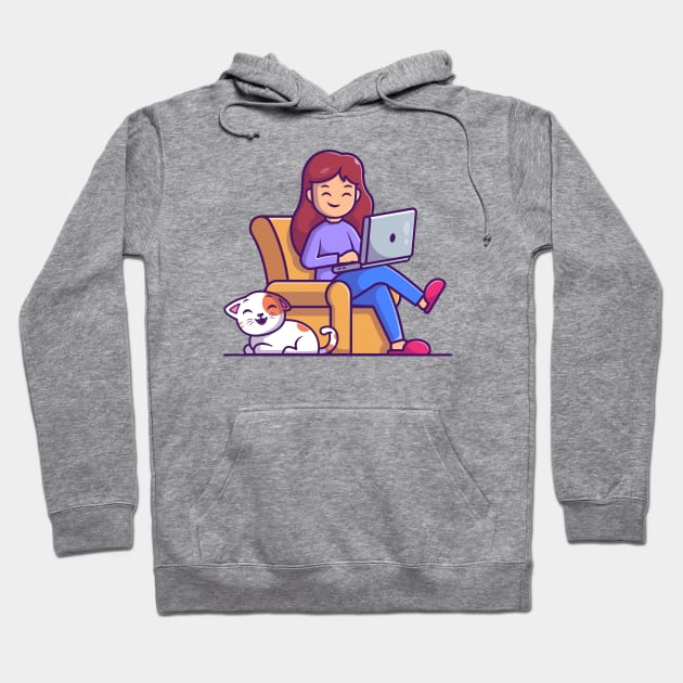 Women working on laptop with cat cartoon Hoodie by Catalyst Labs